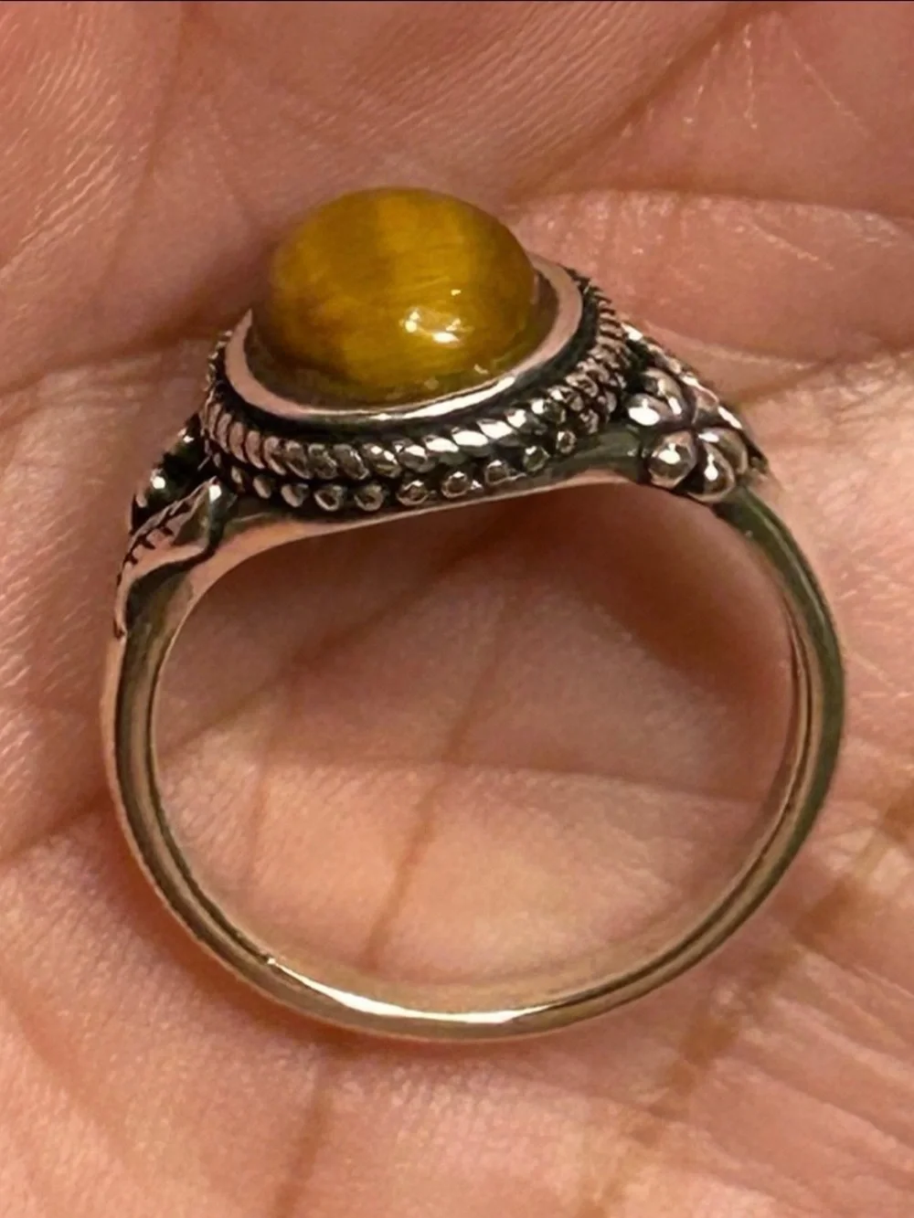Sterling Silver S925 Ring with Tiger's Eye Crystal Stone Size 7 Woman’s floral